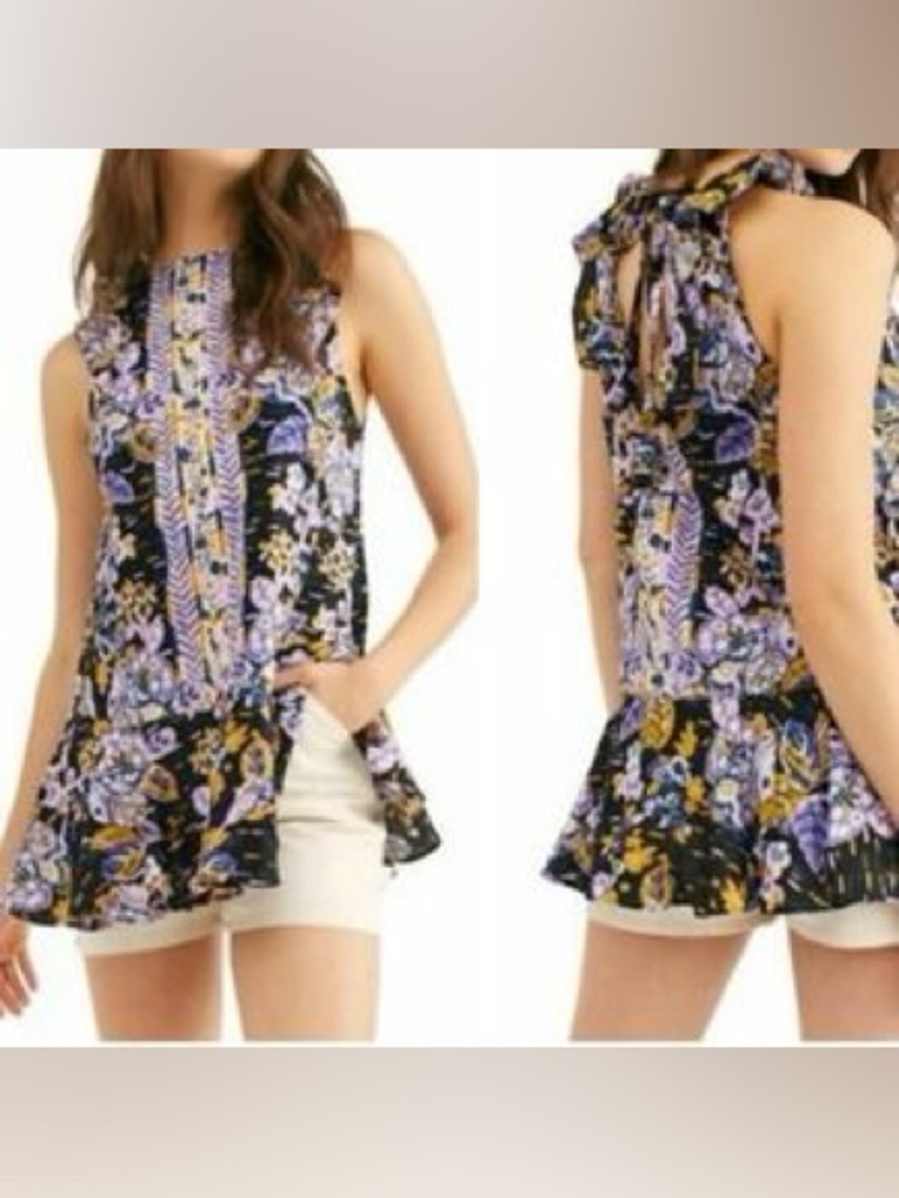 Free People Floral Sleeveless Camisole - Black, Lavender & Yellow